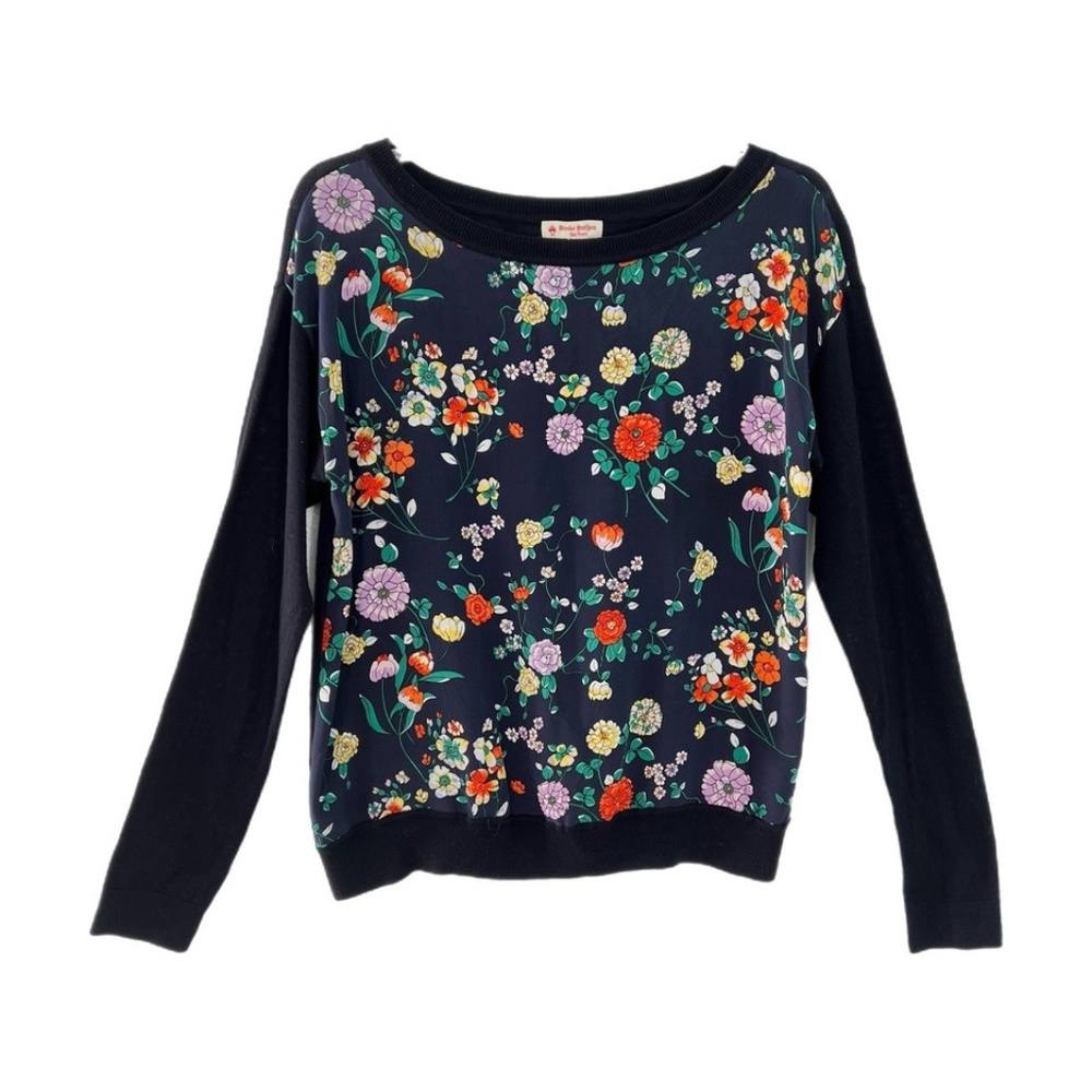Brooks Brothers Red Fleece Wool Sweater Silk Floral Print Navy Blue